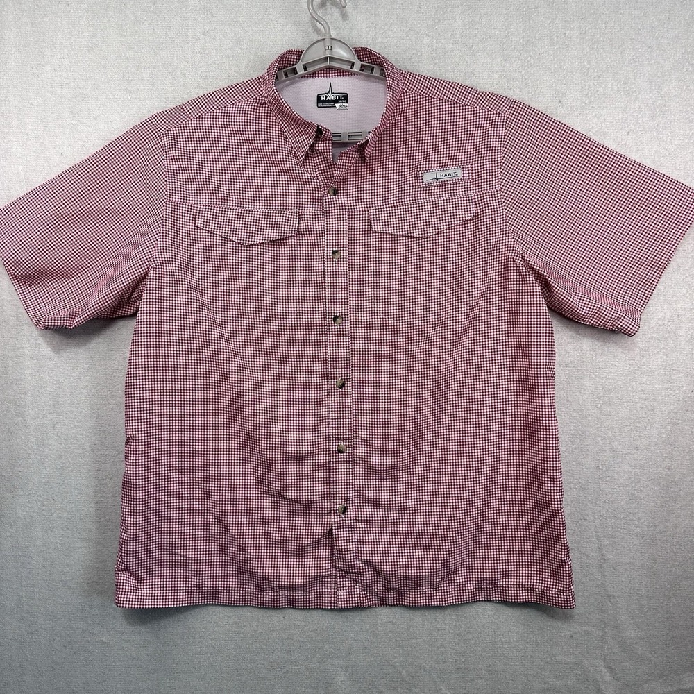Habit Fishing Shirt XL Red Gingham Short Sleeve Performance Vented Outdoor 40+